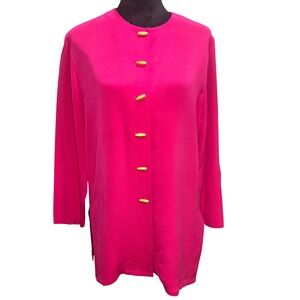Shomi Vintage 100% Silk Hot Pink Toggle Button Tunic Blouse Women Size 8